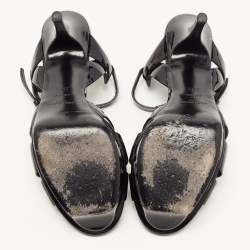 Pre Owned Saint Laurent Black Patent Leather Tribute Sandals Size 39.5