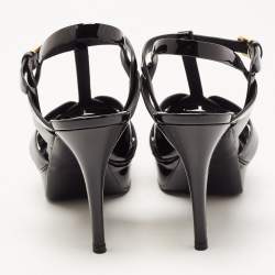 Pre Owned Saint Laurent Black Patent Leather Tribute Sandals Size 39.5