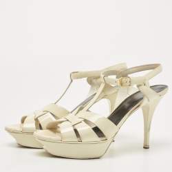 Pre Owned Saint Laurent Off White Patent Leather Tribute Sandals Size 41