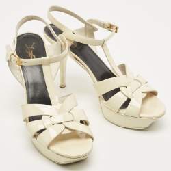 Pre Owned Saint Laurent Off White Patent Leather Tribute Sandals Size 41
