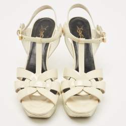 Pre Owned Saint Laurent Off White Patent Leather Tribute Sandals Size 41