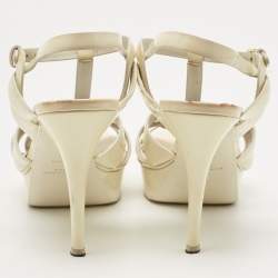 Pre Owned Saint Laurent Off White Patent Leather Tribute Sandals Size 41