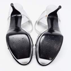 Saint Laurent Silver Leather Tribute Platform Ankle Strap Sandals Size 40
