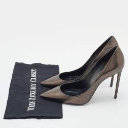 Saint Laurent Metallic Leather Anja Pointed Toe Pumps Size 38.5