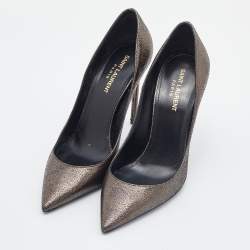 Saint Laurent Metallic Leather Anja Pointed Toe Pumps Size 38.5