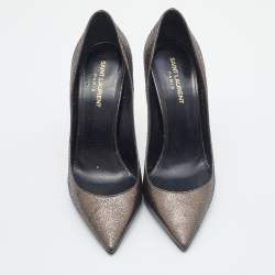 Saint Laurent Metallic Leather Anja Pointed Toe Pumps Size 38.5