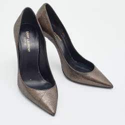 Saint Laurent Metallic Leather Anja Pointed Toe Pumps Size 38.5