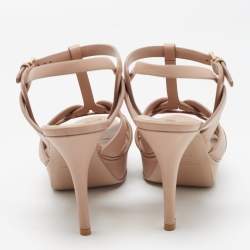 Pre Owned Saint Laurent Beige Leather Tribute Ankle Strap Sandals Size 38