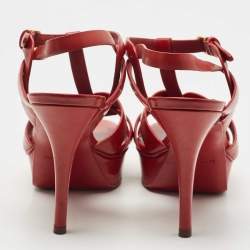 Pre Owned Saint Laurent Red Patent Leather Tribute Sandals Size 38