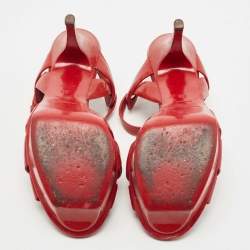 Pre Owned Saint Laurent Red Patent Leather Tribute Sandals Size 38