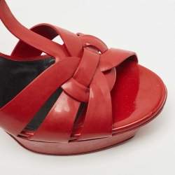Pre Owned Saint Laurent Red Patent Leather Tribute Sandals Size 38