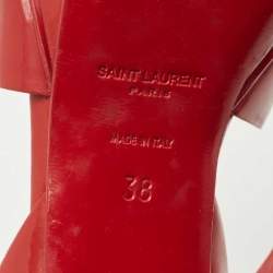 Pre Owned Saint Laurent Red Patent Leather Tribute Sandals Size 38