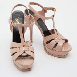 Saint Laurent Pink Patent Leather Tribute Platform Sandals Size 39