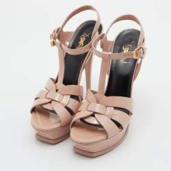 Saint Laurent Pink Patent Leather Tribute Platform Sandals Size 39