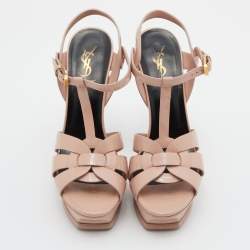 Saint Laurent Pink Patent Leather Tribute Platform Sandals Size 39