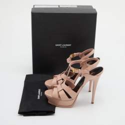 Saint Laurent Pink Patent Leather Tribute Platform Sandals Size 39