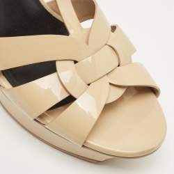 Pre Owned Saint Laurent Beige Patent Leather Tribute Sandals Size 38.5