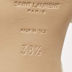 Pre Owned Saint Laurent Beige Patent Leather Tribute Sandals Size 38.5