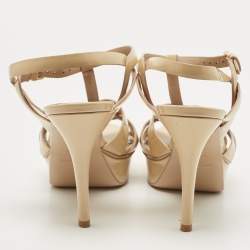 Pre Owned Saint Laurent Beige Patent Leather Tribute Sandals Size 38.5