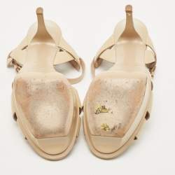Pre Owned Saint Laurent Beige Patent Leather Tribute Sandals Size 38.5