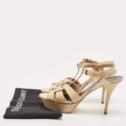 Pre Owned Saint Laurent Beige Patent Leather Tribute Sandals Size 38.5