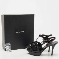 Pre Owned Saint Laurent Black Patent Tribute Sandals Size 38.5