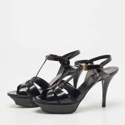 Pre Owned Saint Laurent Black Patent Tribute Sandals Size 38.5