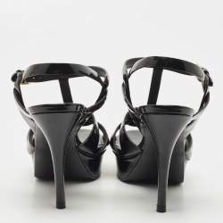 Pre Owned Saint Laurent Black Patent Tribute Sandals Size 38.5