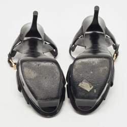 Pre Owned Saint Laurent Black Patent Tribute Sandals Size 38.5