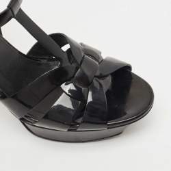 Pre Owned Saint Laurent Black Patent Tribute Sandals Size 38.5