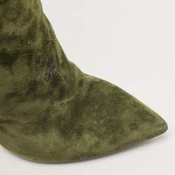 Pre Owned Saint Laurent Green Suede Over The Knees Boots Size 38.5