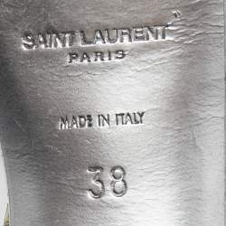 مملوكة مسبقًا Saint Laurent Silver Croc Embossed Leather Tribute Sandals Size 38