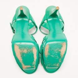 Pre Owned Saint Laurent Green Patent Leather Tribute Ankle Strap Sandals Size 40.5