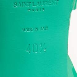 Pre Owned Saint Laurent Green Patent Leather Tribute Ankle Strap Sandals Size 40.5