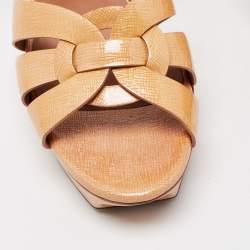Saint Laurent Beige Patent Leather Tribute Ankle Strap Sandals Size 41