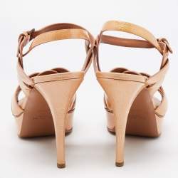 Saint Laurent Beige Patent Leather Tribute Ankle Strap Sandals Size 41