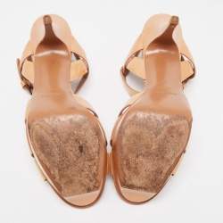 Saint Laurent Beige Patent Leather Tribute Ankle Strap Sandals Size 41