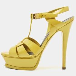 Saint Laurent Yellow Patent Leather Tribute Sandals Size 36