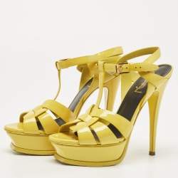 Saint Laurent Yellow Patent Leather Tribute Sandals Size 36