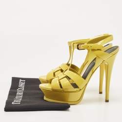 Saint Laurent Yellow Patent Leather Tribute Sandals Size 36