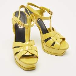 Saint Laurent Yellow Patent Leather Tribute Sandals Size 36