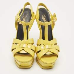 Saint Laurent Yellow Patent Leather Tribute Sandals Size 36