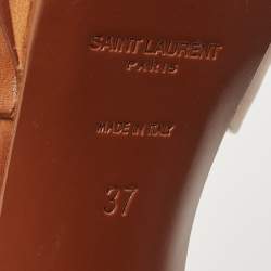 Pre Owned Saint Laurent Brown Leather Tribute Ankle Strap Sandals Size 37