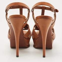 Pre Owned Saint Laurent Brown Leather Tribute Ankle Strap Sandals Size 37