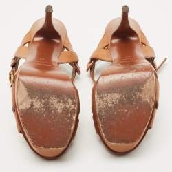 Pre Owned Saint Laurent Brown Leather Tribute Ankle Strap Sandals Size 37