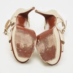 Pre Owned Saint Laurent Gold Texture Leather Tribute Sandals Size 39