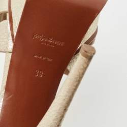 Pre Owned Saint Laurent Gold Texture Leather Tribute Sandals Size 39