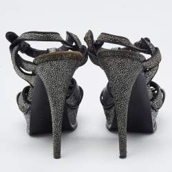 Saint Laurent Two Tone Glitter Suede Tribute Sandals Size 39