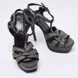 Saint Laurent Two Tone Glitter Suede Tribute Sandals Size 39