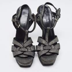 Saint Laurent Two Tone Glitter Suede Tribute Sandals Size 39